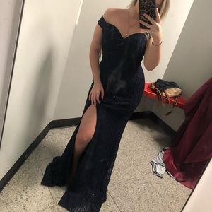 Navy blue sequin gown size small
